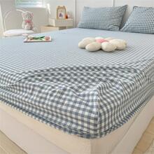 1pc Plaid Pattern Fitted Sheet, Modern Fabric Fitted Bottom Sheet For Bedroom