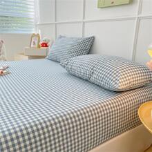 1pc Plaid Pattern Fitted Sheet, Modern Fabric Fitted Bottom Sheet For Bedroom