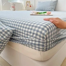 1pc Plaid Pattern Fitted Sheet, Modern Fabric Fitted Bottom Sheet For Bedroom