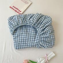 1pc Plaid Pattern Fitted Sheet, Modern Fabric Fitted Bottom Sheet For Bedroom
