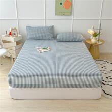 1pc Plaid Pattern Fitted Sheet, Modern Fabric Fitted Bottom Sheet For Bedroom