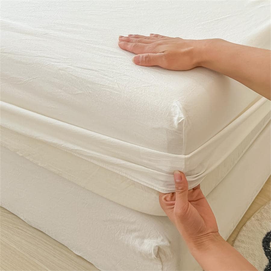 1 pieza Sábana ajustable de unicolor, sábana ajustable de tela de estilo moderno, adecuada para el dormitorio - Blanco - Ver 1