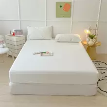 1 pieza Sábana ajustable de unicolor, sábana ajustable de tela de estilo moderno, adecuada para el dormitorio - Blanco - Ver 2