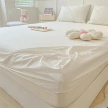 1 pieza Sábana ajustable de unicolor, sábana ajustable de tela de estilo moderno, adecuada para el dormitorio - Blanco - Ver 4