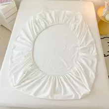 1 pieza Sábana ajustable de unicolor, sábana ajustable de tela de estilo moderno, adecuada para el dormitorio - Blanco - Ver 9