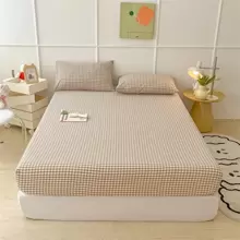 1入組格子圖案床笠，臥室現代織物床笠