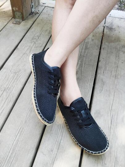 Classic Men's Casual Hand-Stitched Grass Woven Bottom Fisherman Shoes, Lace-Up Loafers