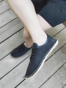 經典男士休閒手縫草編鞋底漁夫鞋，系帶懶人鞋 - 黑色 - 查看 3