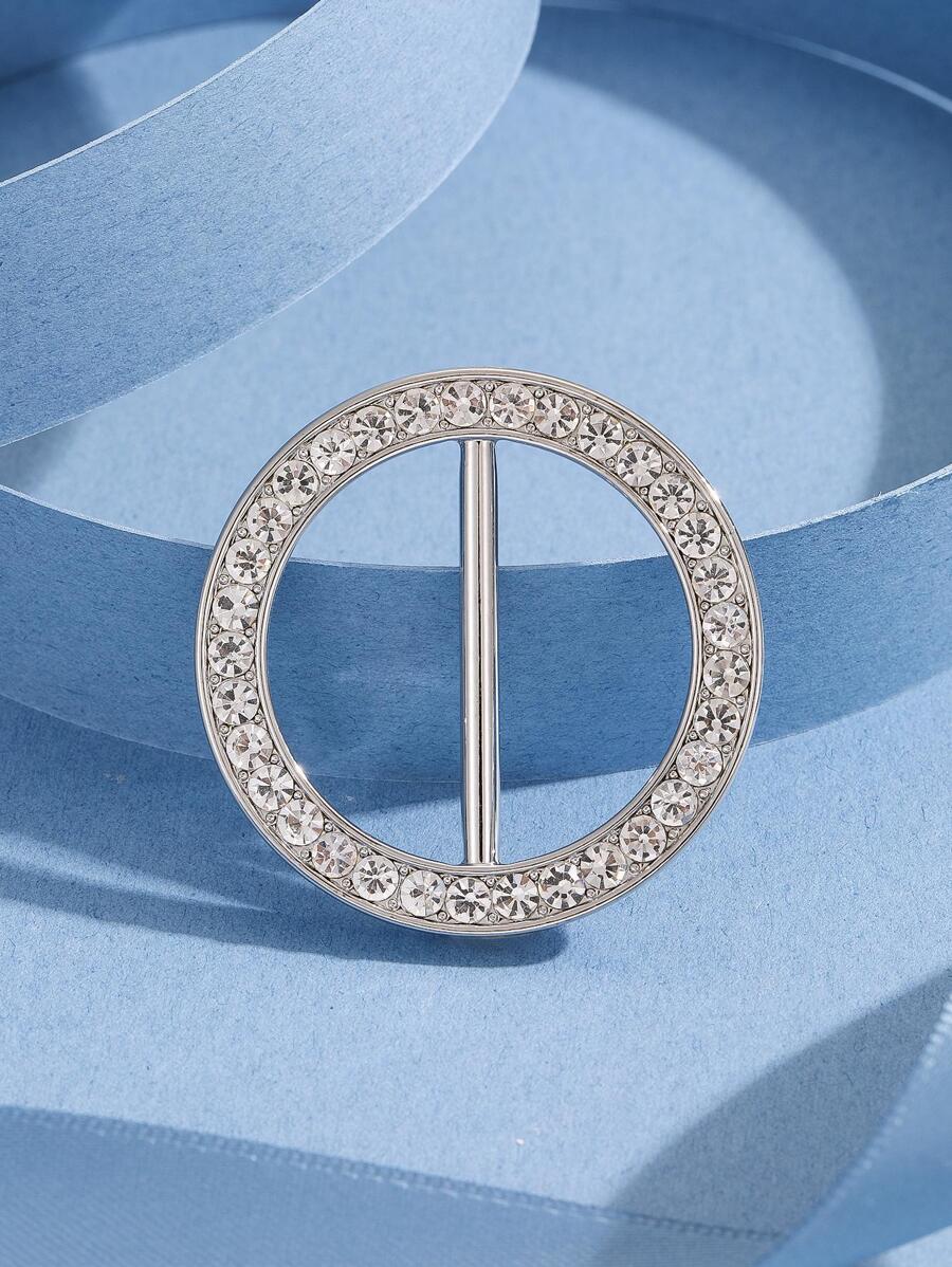 水钻装饰圆形设计围巾扣优雅时尚女士男孩女孩礼物配饰女士 - 銀色 - 查看 1