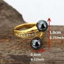 1 chiếc nhẫn kiểu cổ điển màu đen ngọc trai giả thanh lịch, thích hợp cho phụ nữ hẹn hò, dự tiệc, cô dâu, đám cưới, lễ đính hôn, cũng có thể được đeo như một phụ kiện trang sức hoặc quà tặng ngày Valentine. - Vàng - Xem 2