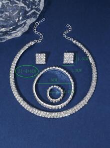 5pcs/Set Luxury Rhinestone Decor Jewelry Set For Women For Wedding Party - Silver - View 3