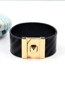 1 件裝女士斑馬紋手鐲誇張 Pu 皮革手鍊簡約時尚女士手腕首飾 - 黑色 - 查看 1