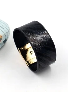 1 件裝女士斑馬紋手鐲誇張 Pu 皮革手鍊簡約時尚女士手腕首飾 - 黑色 - 查看 2