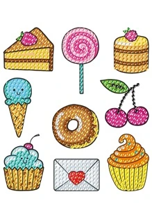 1套蛋糕圖案DIY水鑽貼紙 - 彩色 - 查看 1