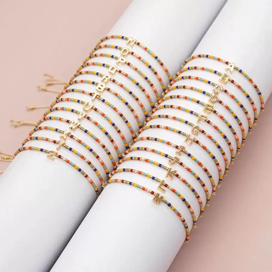 1pc Boho Letter & Bead Decor String Bracelet For Women For Daily Decoration