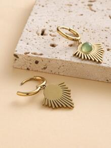 1對時尚不銹鋼圓形裝飾幾何耳墜適合女士日常裝飾 - 金黃色 - 查看 6