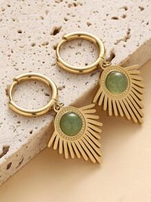 1對時尚不銹鋼圓形裝飾幾何耳墜適合女士日常裝飾 - 金黃色 - 查看 1