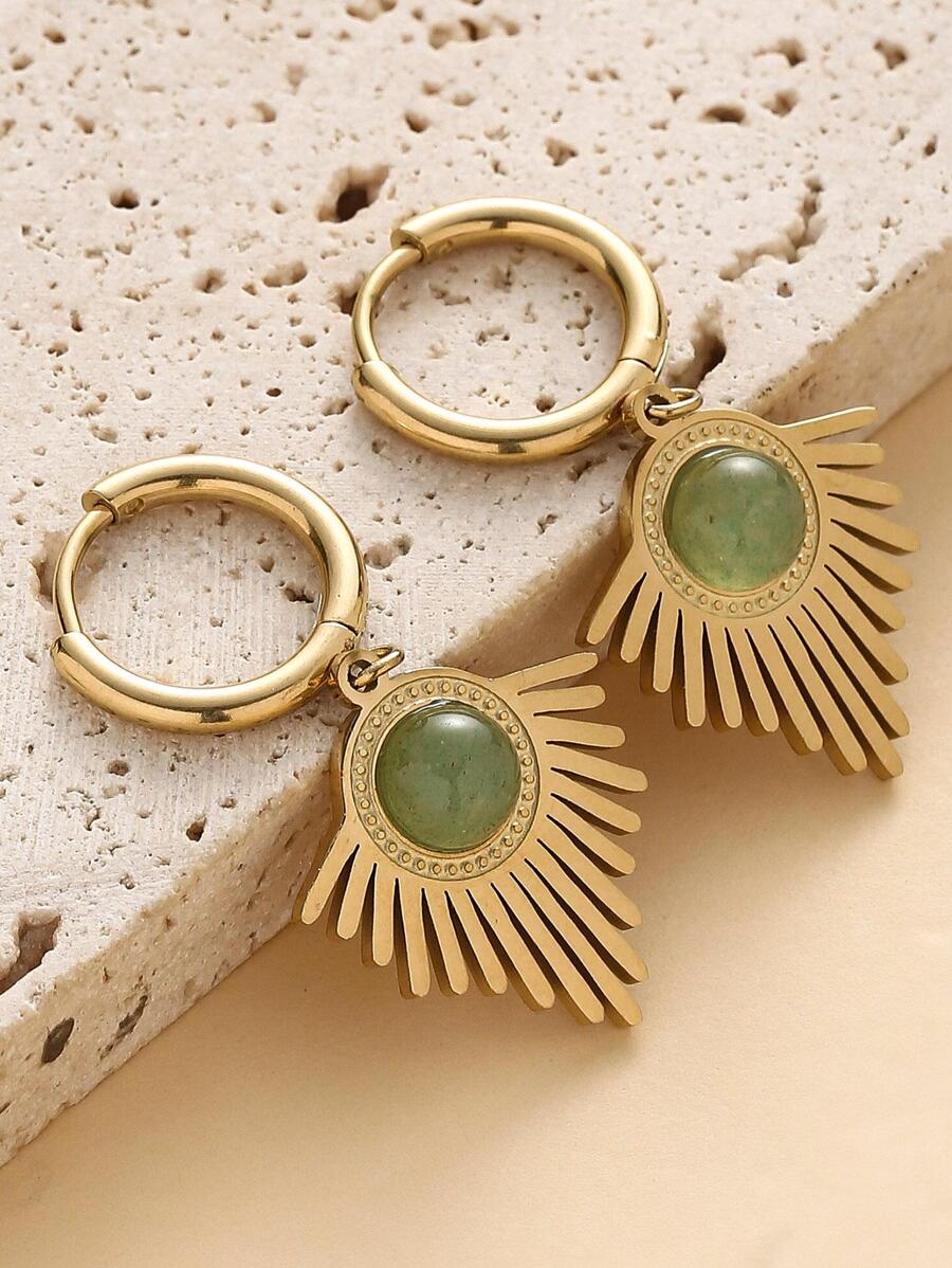 1對時尚不銹鋼圓形裝飾幾何耳墜適合女士日常裝飾 - 金黃色 - 查看 1