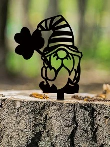 1入組鐵製裝飾花園樁，現代侏儒形狀戶外裝飾花園樁 - 黑色 - 查看 3