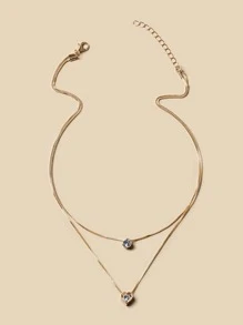 Collar de cadena a capas zirconia cúbica adorno - Dorado - Ver 3