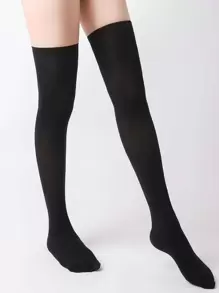 1/2 Pairs Solid Black/White Over-The-Knee Stockings For Women