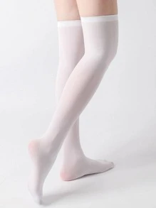 1/2 Pairs Solid Black/White Over-The-Knee Stockings For Women
