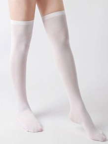 1/2 Pairs Solid Black/White Over-The-Knee Stockings For Women