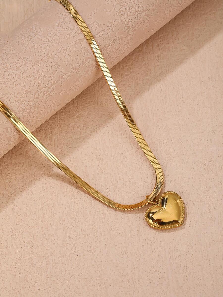 1入組時尚不銹鋼愛心掛飾項鍊適合女士日常裝飾