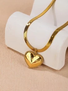 1入組時尚不銹鋼愛心掛飾項鍊適合女士日常裝飾
