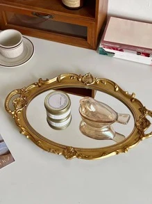 1pc Plastic Tray, Vintage Design Snack Tray For Home - Gold - View 6