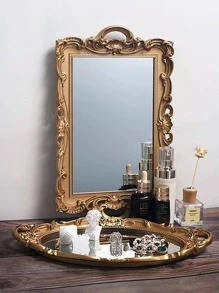 1pc Plastic Tray, Vintage Design Snack Tray For Home - Gold - View 2