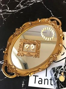 1pc Plastic Tray, Vintage Design Snack Tray For Home - Gold - View 7