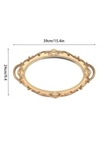 1pc Plastic Tray, Vintage Design Snack Tray For Home - Gold - View 8