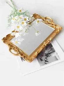 1入組塑料托盤，復古設計家用零食托盤 - 金色 - 查看 3