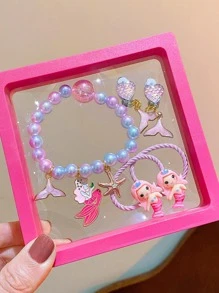 3 Cái/bộ Thời Trang Nàng Tiên Cá & Đuôi Cá Charm Bộ Trang Sức & 2 Dây Buộc Tóc Dành Cho Nữ Trang Trí Hàng Ngày - Nhiều màu - Xem 1