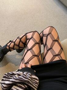 1條夜店性感中空黑色網襪褲 - 黑色 - 查看 1