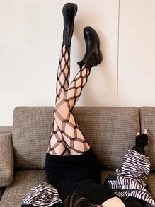 1條夜店性感中空黑色網襪褲 - 黑色 - 查看 4