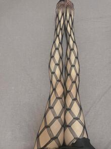 1條夜店性感中空黑色網襪褲 - 黑色 - 查看 6