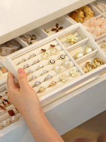 1入組多格首飾類收納極簡素色首飾託盤 - 米色 - 查看 6