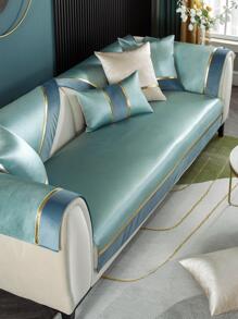 1pc Color Block Sofa Towel, Modern Polyester Sofa Cover Blanket For Home - Green - View 5