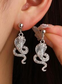 Bông tai thả rắn rhinestone - Bạc - Xem 1