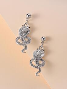 Bông tai thả rắn rhinestone - Bạc - Xem 4