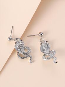 Bông tai thả rắn rhinestone - Bạc - Xem 5