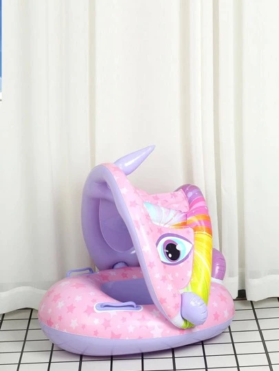 1个充气卡通动物游泳圈，恐龙/独角兽图案，儿童水上泳池漂浮玩具