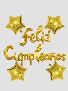 6 cái PE Balloon, Ngôi sao hiện đại & Thiết kế chữ cái Bộ bóng bay trang trí sinh nhật cho gia đình - Vàng - Xem 1