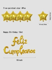 6 cái PE Balloon, Ngôi sao hiện đại & Thiết kế chữ cái Bộ bóng bay trang trí sinh nhật cho gia đình - Vàng - Xem 3