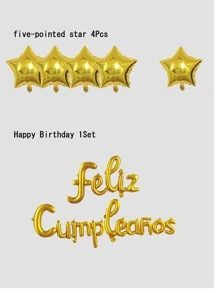 6 cái PE Balloon, Ngôi sao hiện đại & Thiết kế chữ cái Bộ bóng bay trang trí sinh nhật cho gia đình - Vàng - Xem 4