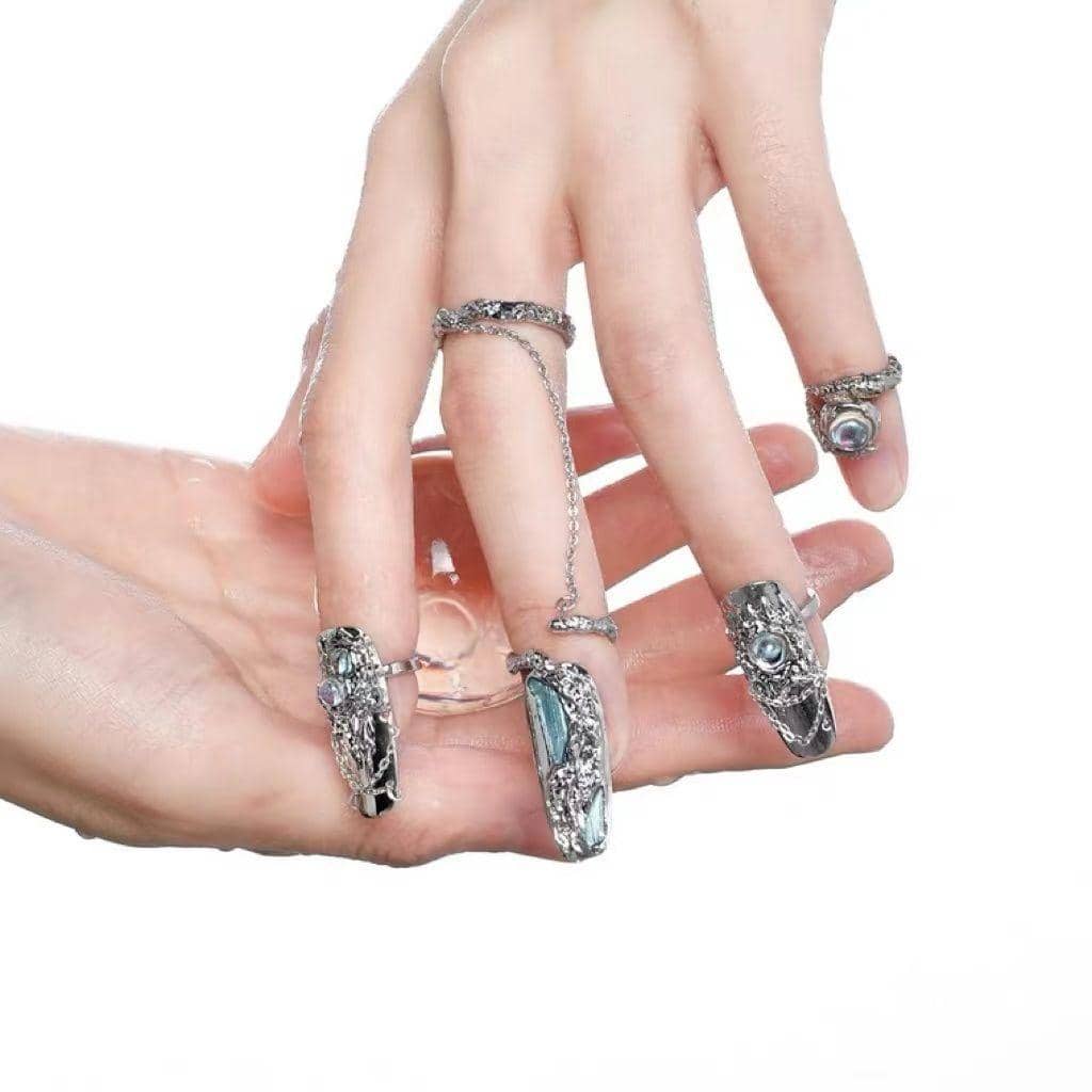 4入组/套時尚幾何設計戒指適合女士日常裝飾 - 藍色 - 查看 1