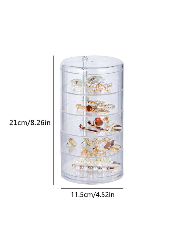 1pc Rotatable Multilayer Jewelry Storage Box, Simple Clear PS Spiral