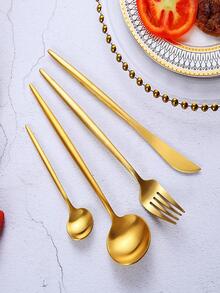 4pcs Stainless Steel Cutlery Set, Minimalist Golden Flatware Set For Hotel - Gold - View 1